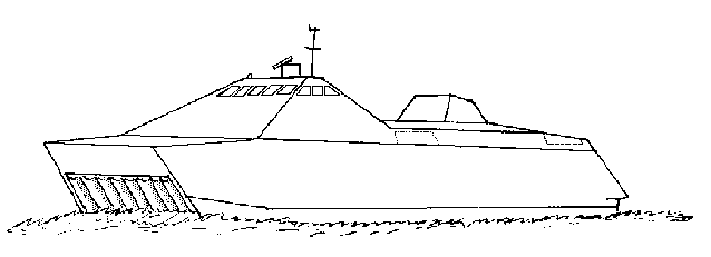Smyge is a SES ship with side keels and
front and rear skirts.